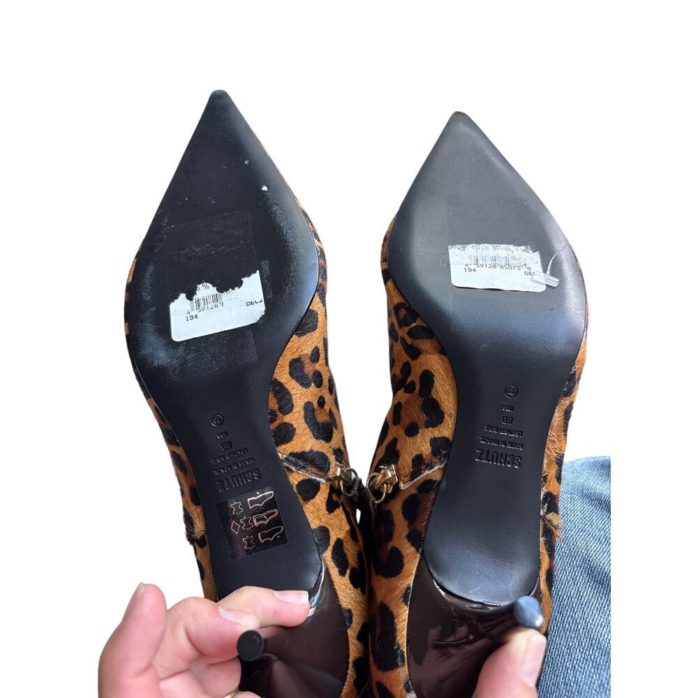 Schutz Leopard Pony Hair Pointy Toe Ankle Boot Side Zip 2" Heel Barely Worn $395 - Picture 2 of 8